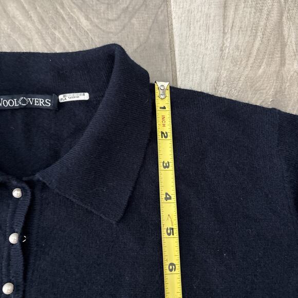 WOOLOVERS Jumper Womens Sz XL Blue Cashmere Merino Wool Collared Pearl Button - Picture 7 of 9